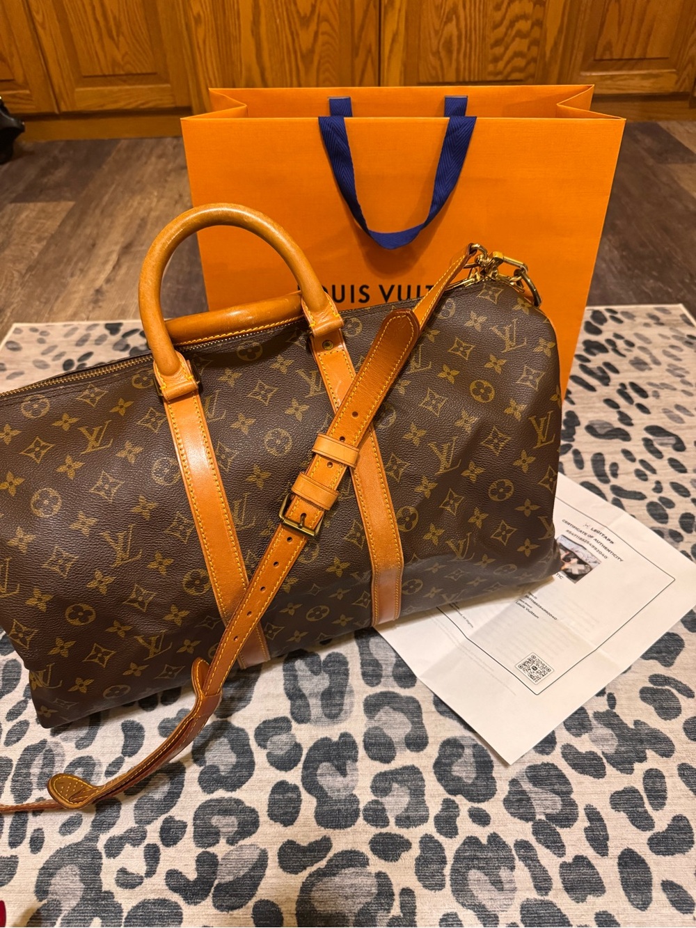 Authentic Louis Vuitton Brown Monogram Keepall 45 Bandouliere Travel Duffel COA